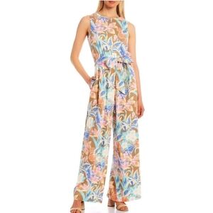 J. McLaughlin NWOT Floral Multi Color Belted Wide Leg Sleeveless Jumpsuit SZ LG
